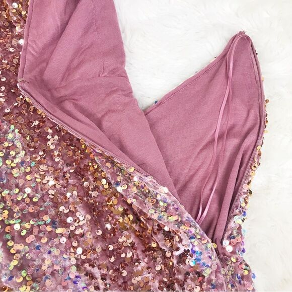 FREE PEOPLE Pink Velvet Sequin Party Dress Midi Maxi Halter Neck Size Medium New - Picture 11 of 15